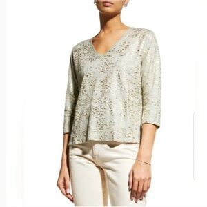 Majestic Filatures Stretch Linen Metallic Novelty 3/4-Sleeve Blouse Top
